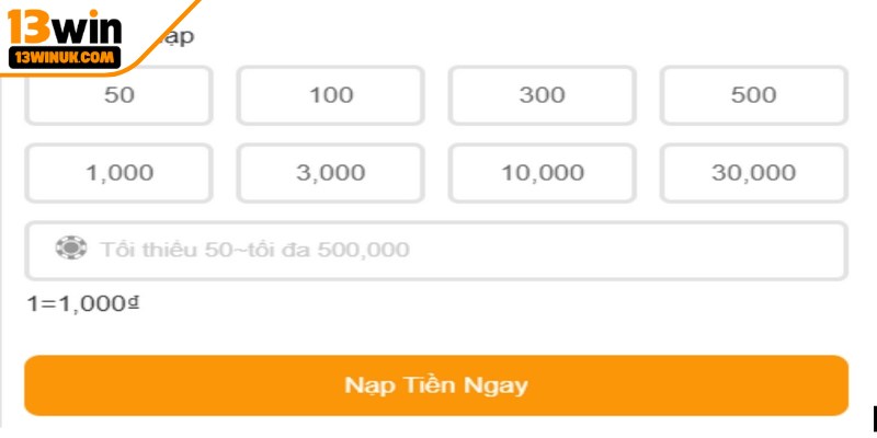 Nạp tiền 13Win qua ngân hàng vô cùng nhanh chóng và tiện lợi